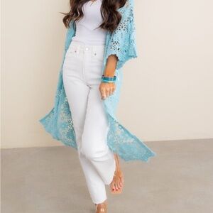 Easel Blue Crochet Cardigan